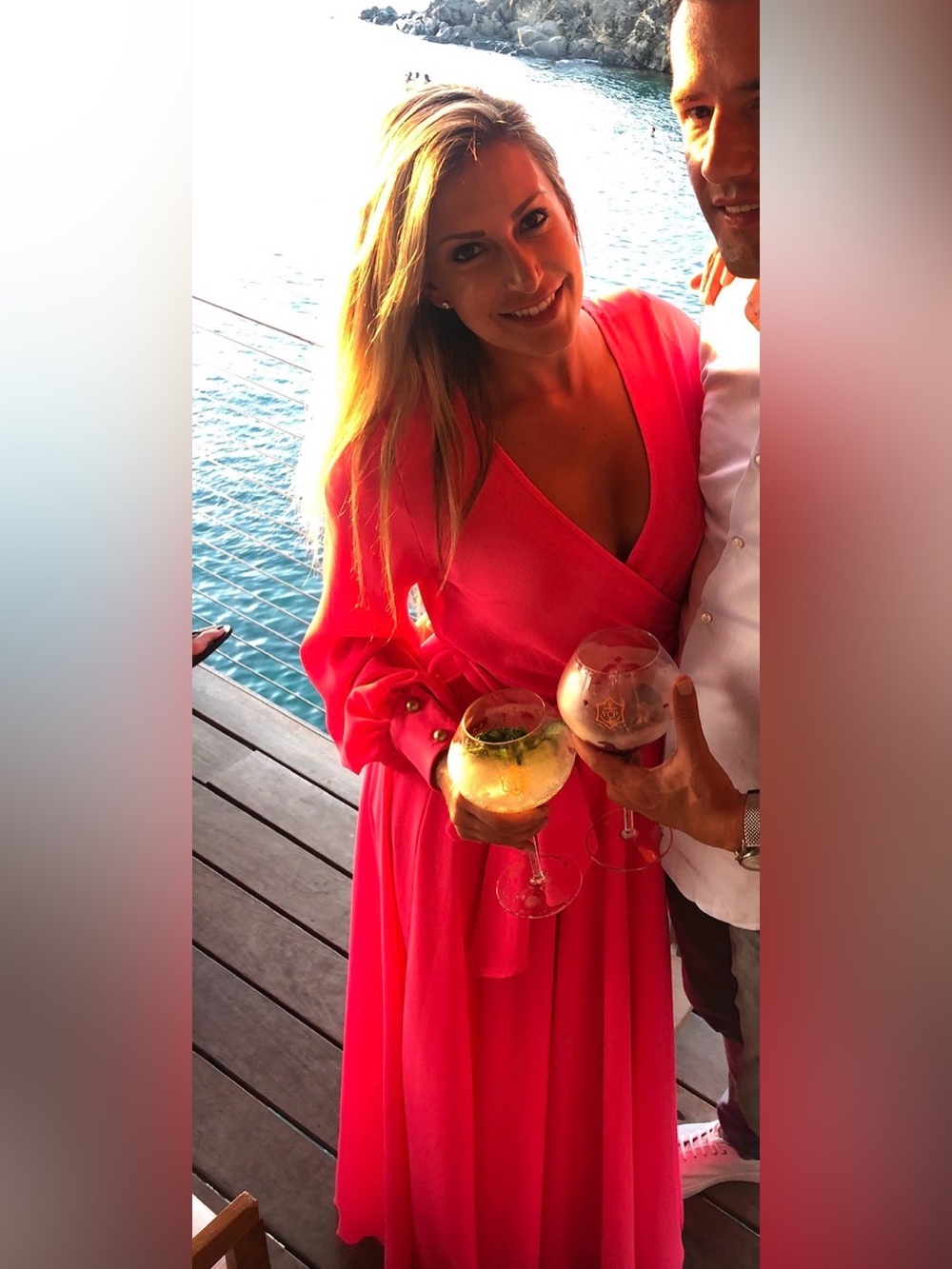 Women's Pink Wrap Maxi Dress - Elegant V-Neck Style